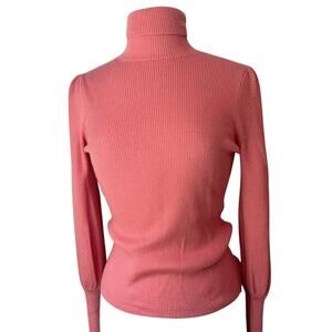 J Crew Merino Wool Turtleneck Sweater Women’s Medium Pink Ribbed Puff Shoulder